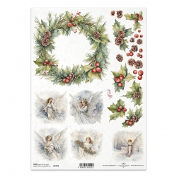 Papier ryżowy ITD A4 R2439 wianek, zima, aniołki